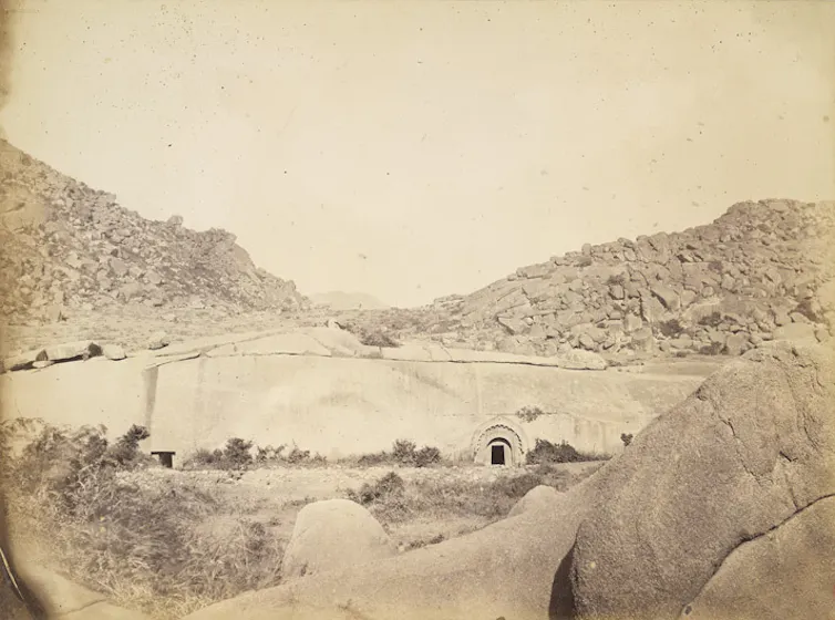Black and white photo of cave entrance