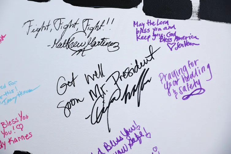 A card with messages of support for Donald Trump.