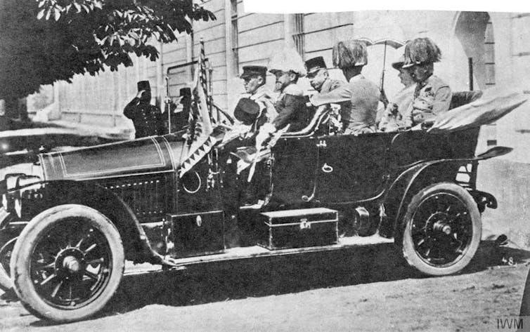 Archduke Ferdinand and his wife in Sarajevo in June 1914.