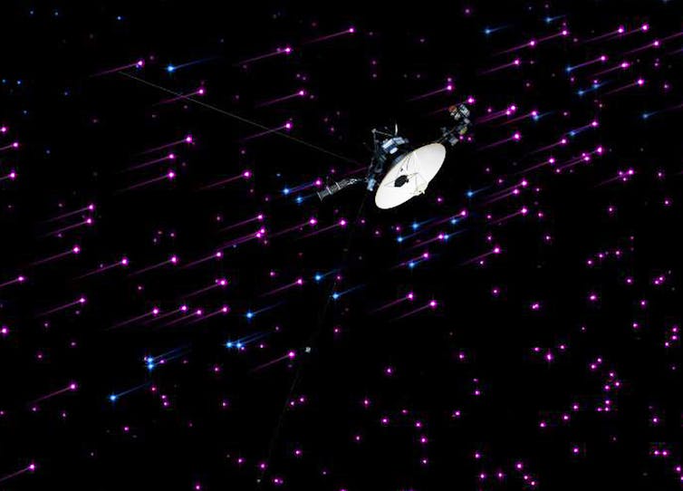 A small white spaceship amid stars.