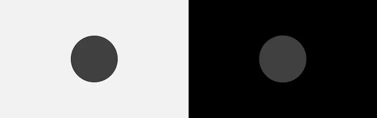 A black circle on a white background next to a gray circle on a black background