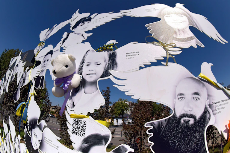 Memorial for victims of a Russian airstrike in Vinnytsia, west-central Ukraine.