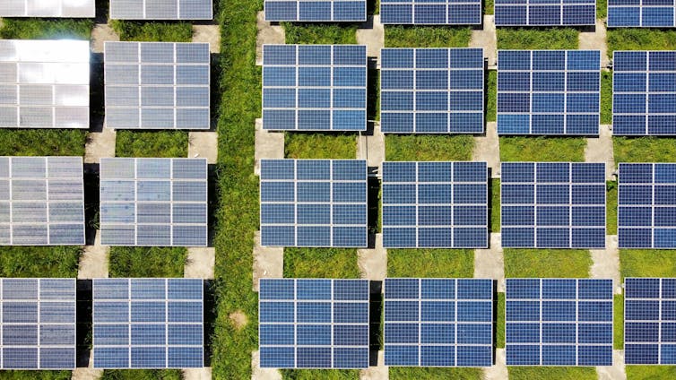 Solar panels at an outdoor solar farm