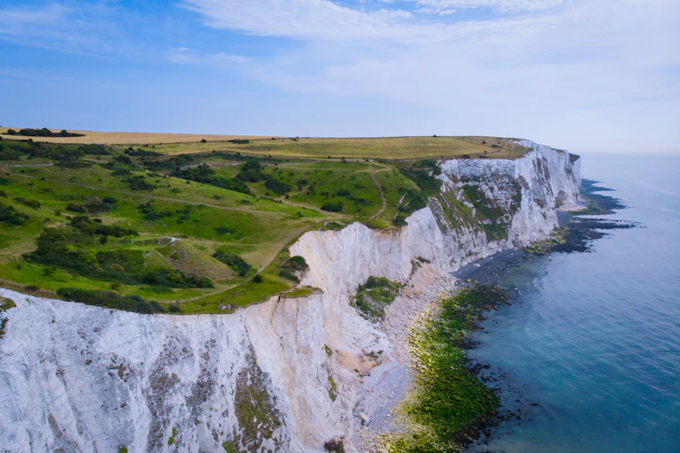 Wide view of the white cliffs of Dover