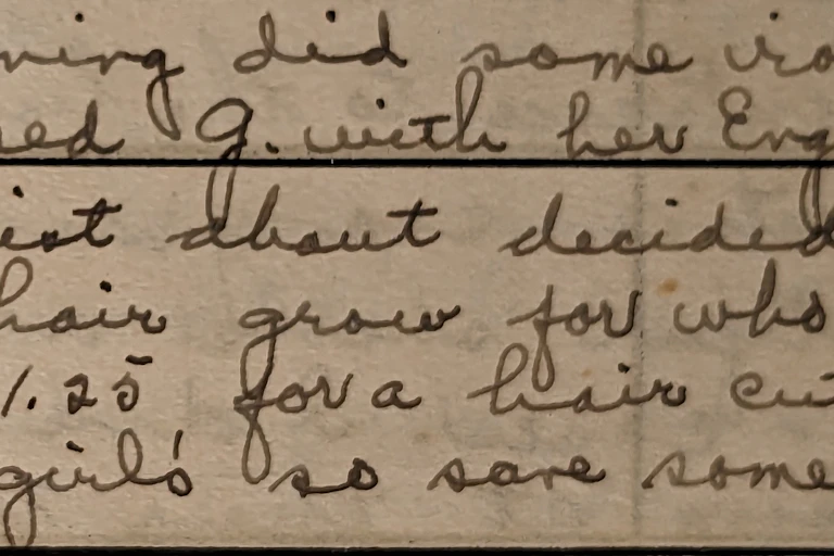 Snippet of journal entry -- cursive ink on sepia paper