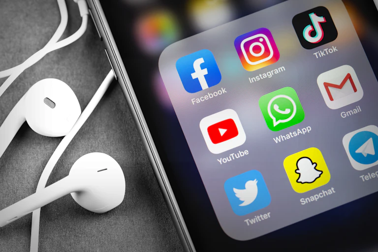 Mobile phone with social media logos