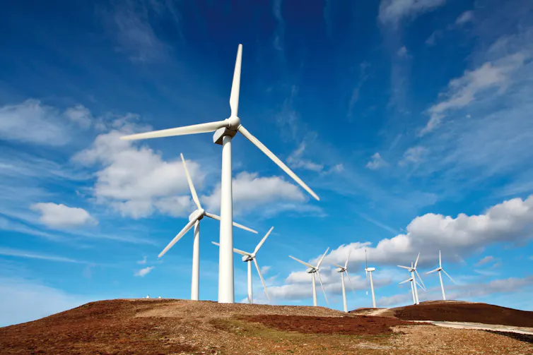 turbines on a land-based wind farm.