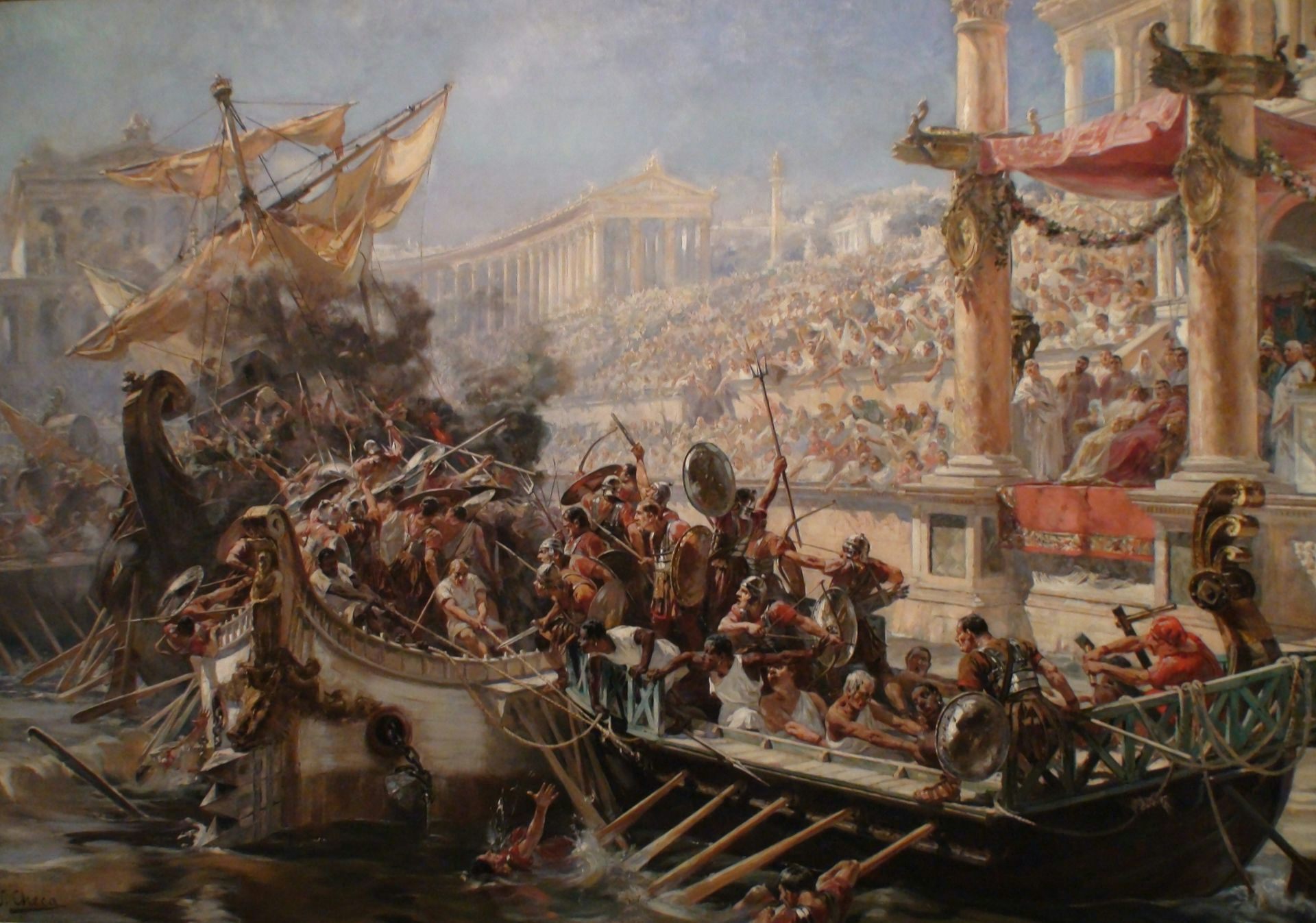 Painting of a naval battle in the Coliseum