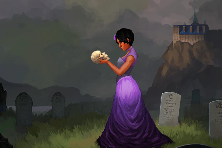 woman holding a skull