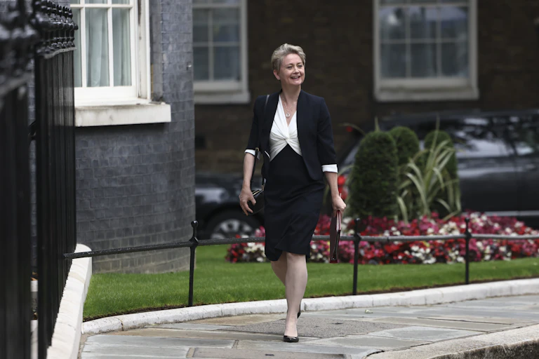 Home secretary Yvette Cooper walking up Downing Street.
