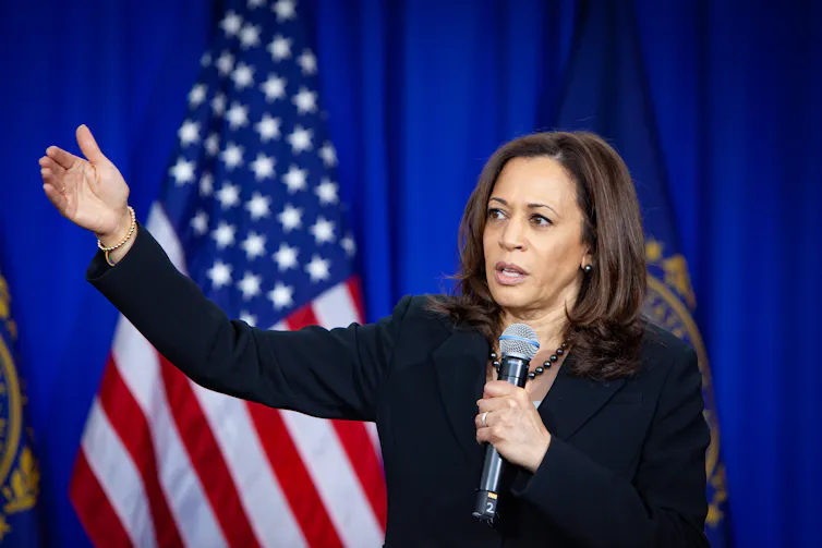 US vice-president Kamala Harris addressing a crowd