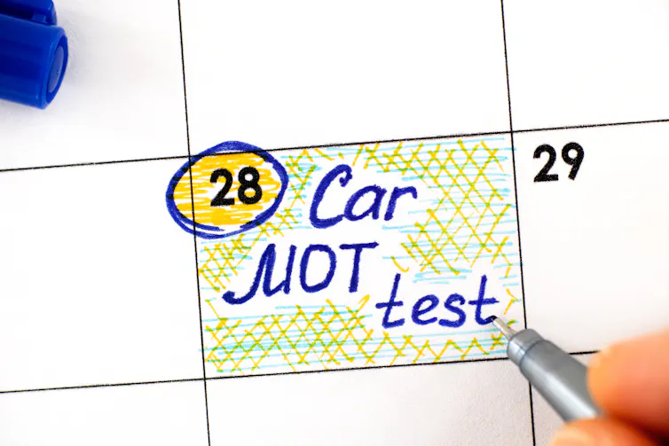 calendar marked with MOT date