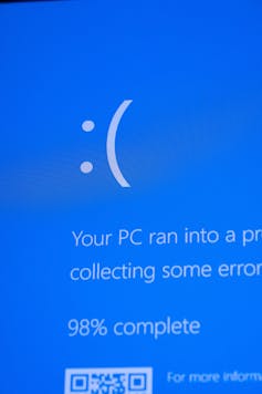 Close up of blue screen error message