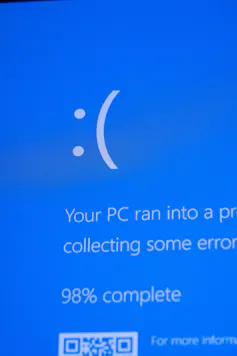 Close up of blue screen error message