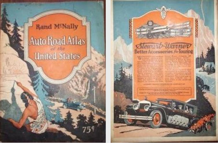 Dustjacket with an Indigenous person pointing at a rock on the front cover, a car heading up a hill on the back cover