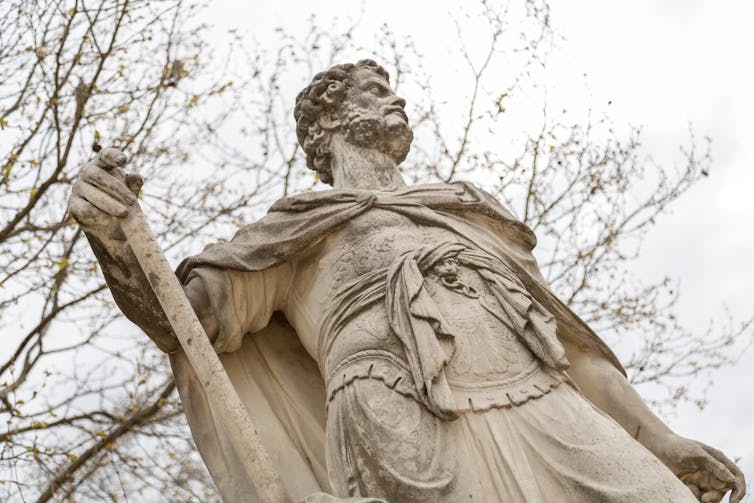 A statue depicts the famed Carthaginian general Hannibal Barca.