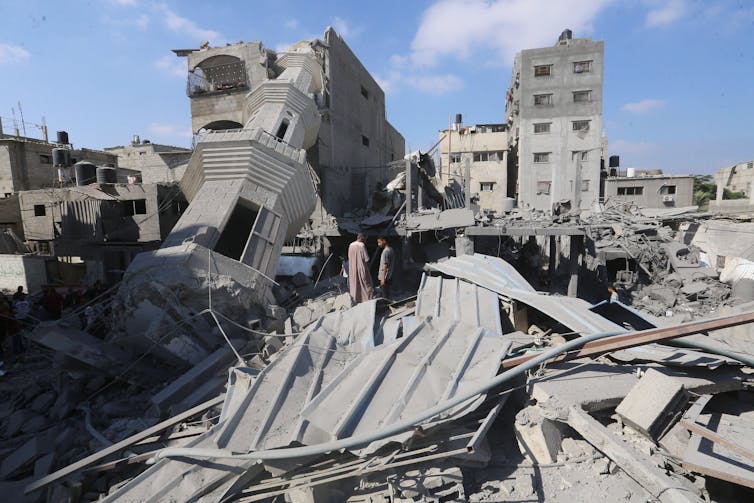 The remains of Abdullah Azzam Mosque in central Gaza after an Israeli bombardment, July 17 2024.
