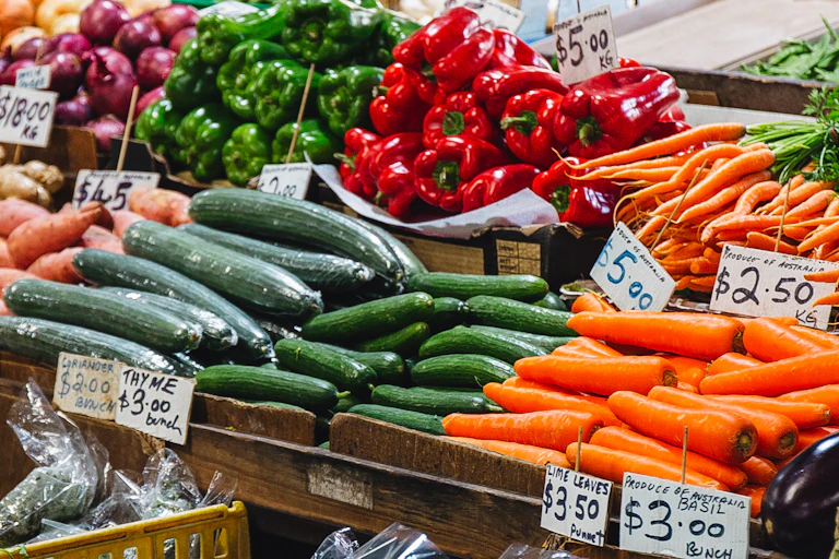 Assorted vegetables at a market stand