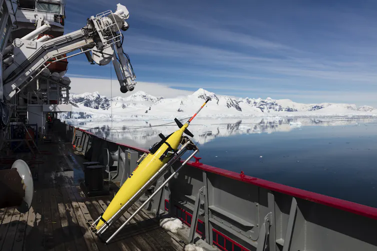 research equipment on boat near Antarctica