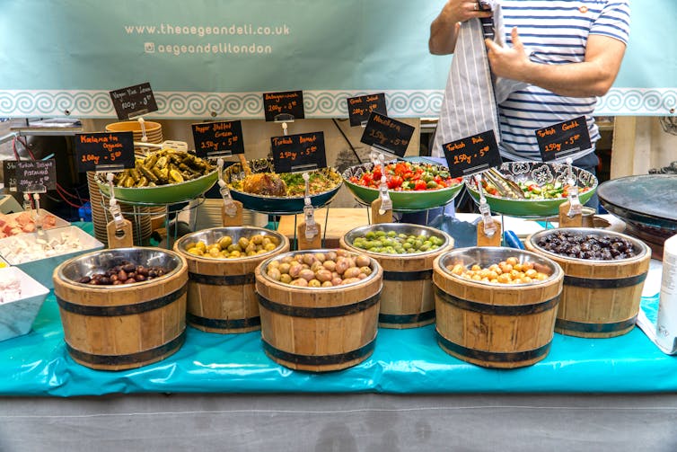 selection of deli items on a market stall