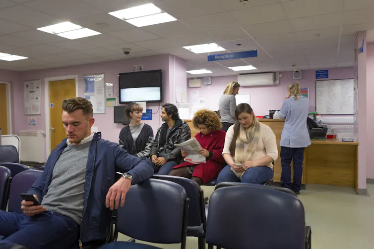 Patients in a doctor's waiting room