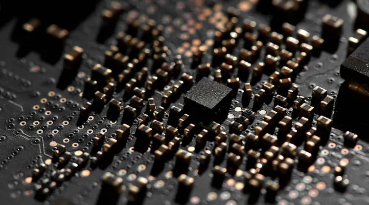 close up of computer chip - small metal details