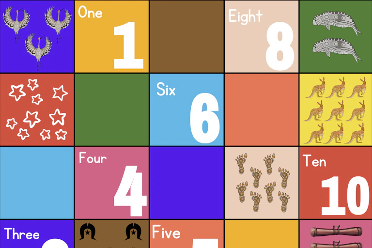 Grids with numbers and corresponding pictures. For example "1" and a grid with one turtle.