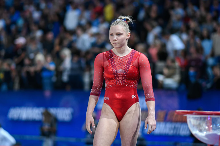 Jade Carey at competition in 2022.