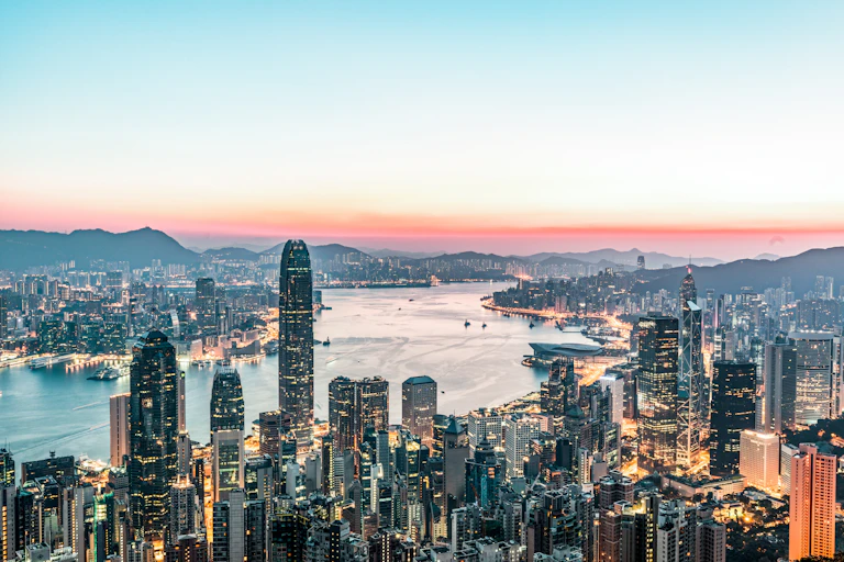 Sunrise over a cityscape