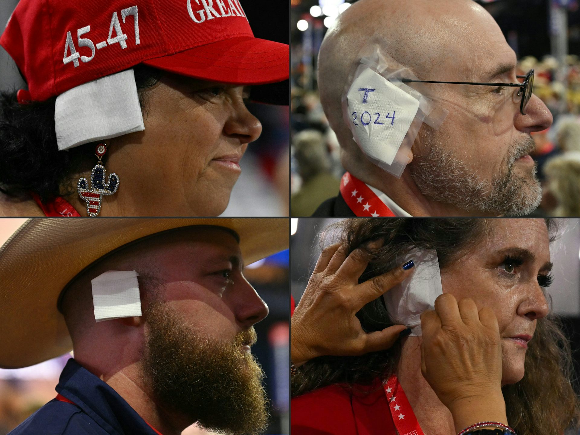 4 supporters de Trump avec un bandage sur l’oreille lors d’un meeting
