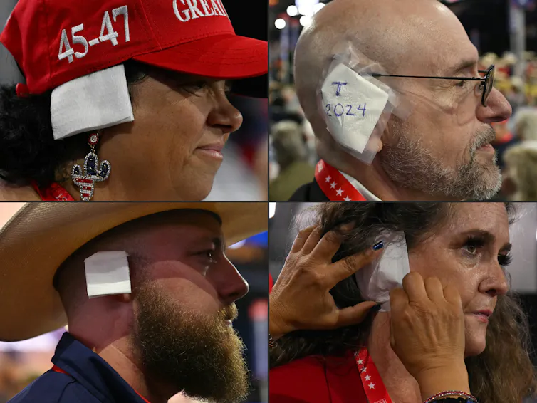 4 supporters de Trump avec un bandage sur l’oreille lors d’un meeting