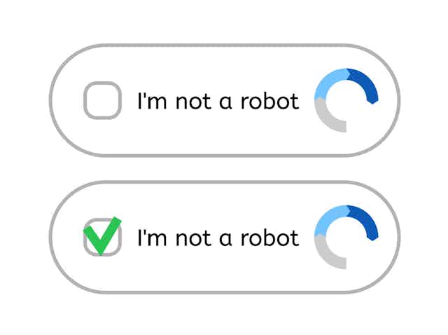 Two horizontal ovals containing text that says "I'm not a robot," with a check mark next to one.