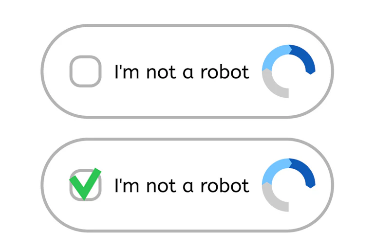 Two horizontal ovals containing text that says "I'm not a robot," with a check mark next to one.
