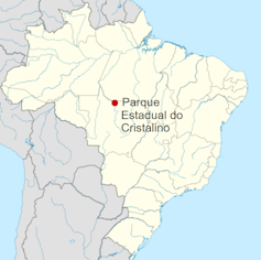 Imagem mostra o mapa com a localização do Parque Estadual Cristalino II, no estado do Mato Grosso, na divisa com o Pará