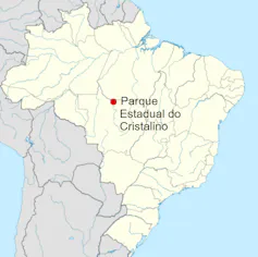Imagem mostra o mapa com a localização do Parque Estadual Cristalino II, no estado do Mato Grosso, na divisa com o Pará