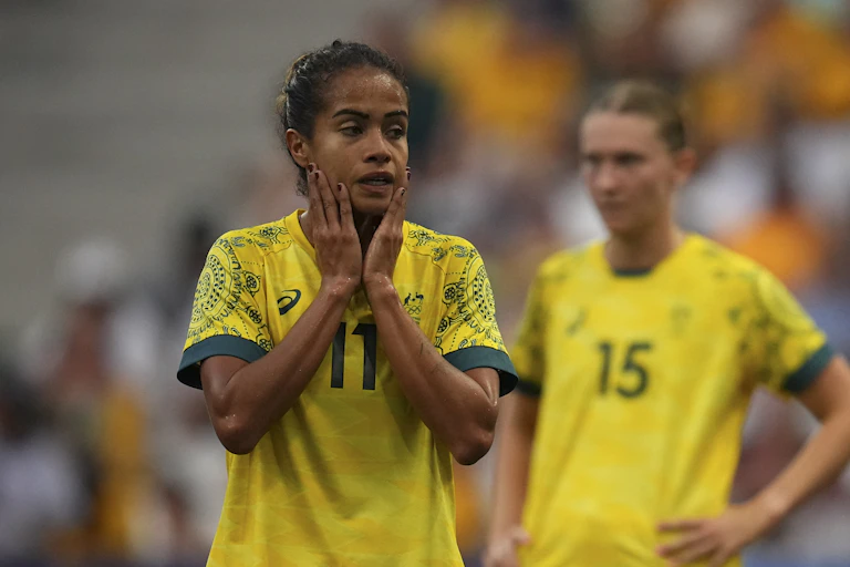 Australia's Mary Fowler reacts as the Matildas crashed out of the Olympics