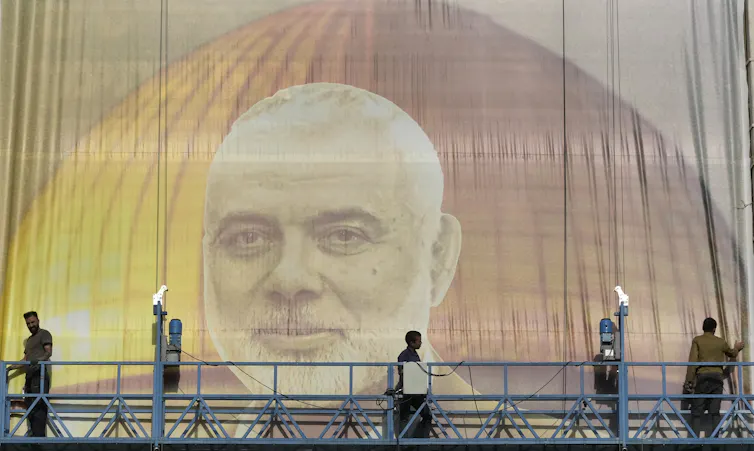 A huge banner of Ismail Haniyeh in Tehran.