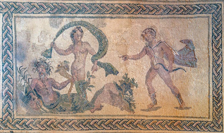 A mosaic of a man and woman.