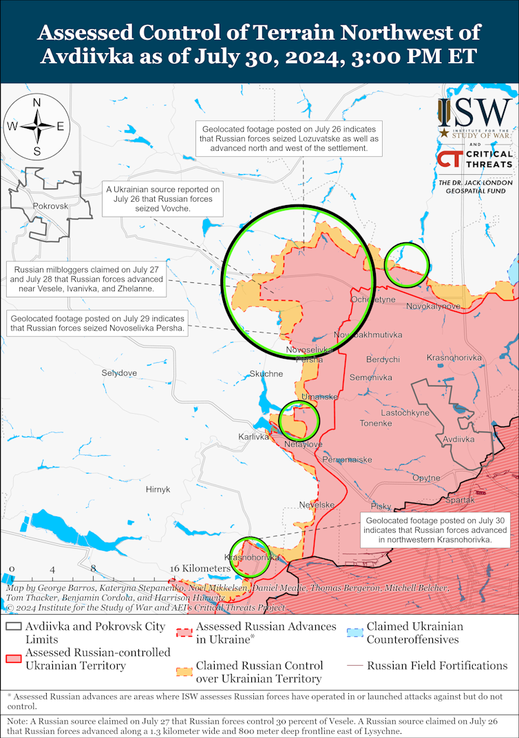 ISW map of battlefield around Avdiivka.