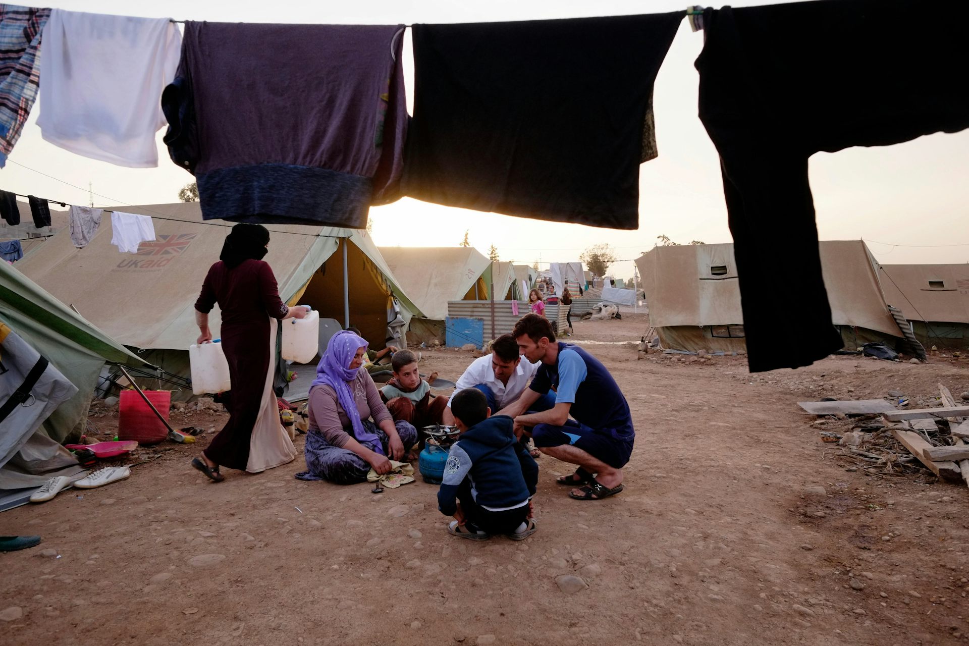 A Yazidi family in a camp for displaced people.