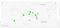 An electronic graph showing green and grey dots in Soweto, South Africa