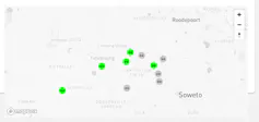 An electronic graph showing green and grey dots in Soweto, South Africa