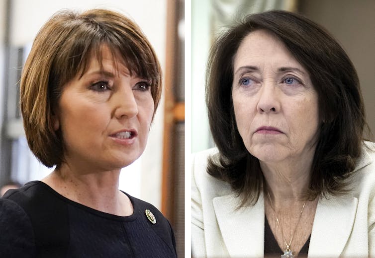 A split-screen photograph of two congresspeople.