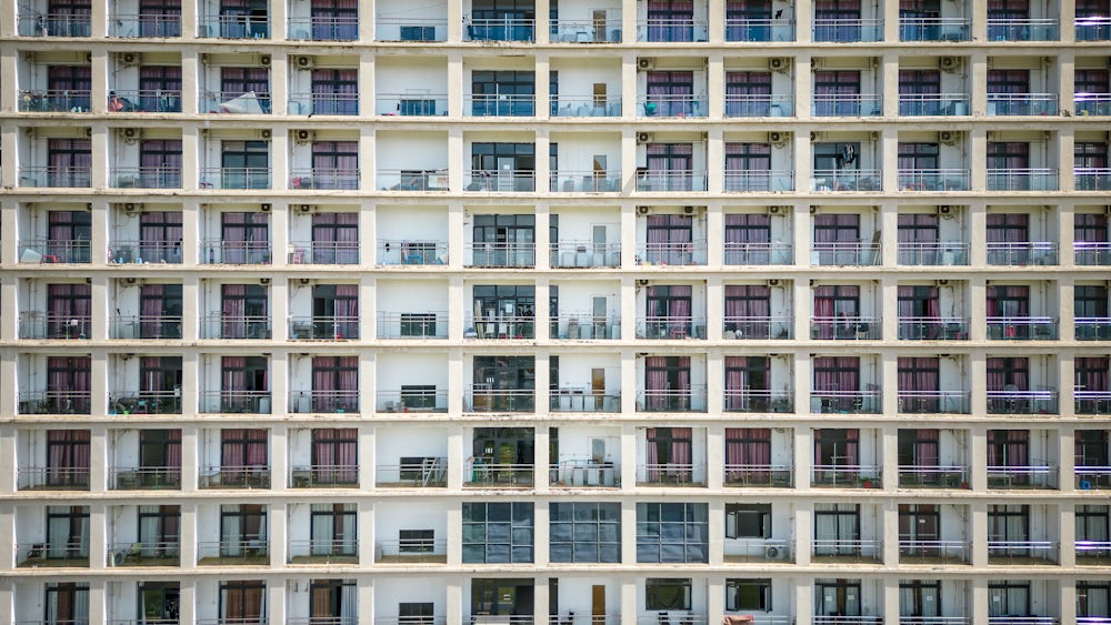 Drone shot of balconies taken from the courtyard of the Jinshui compound in Otres Village, Sihanoukville.