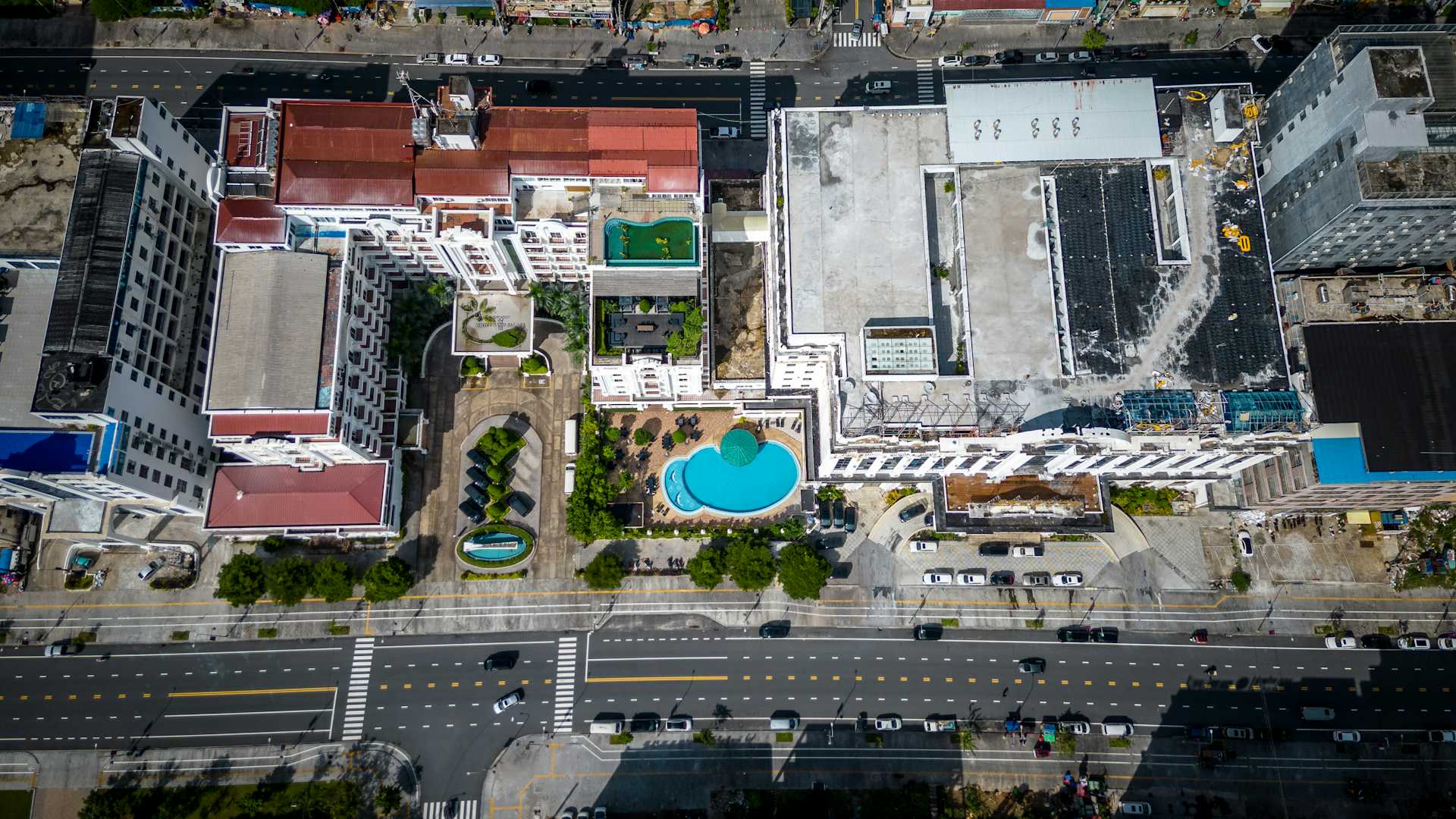 Aerial view of a compound in Sihanoukville, Cambodia.