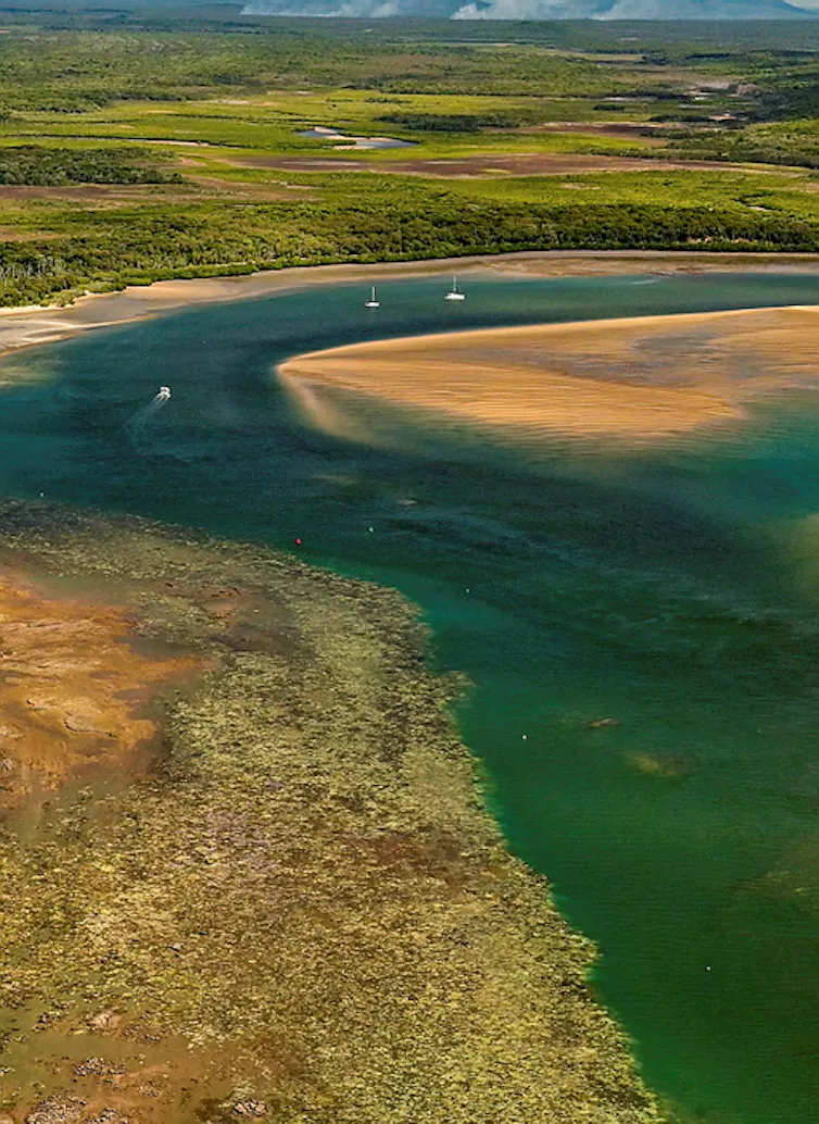 bleached coral reef from air