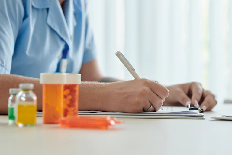 Medical staff prescribing medicine