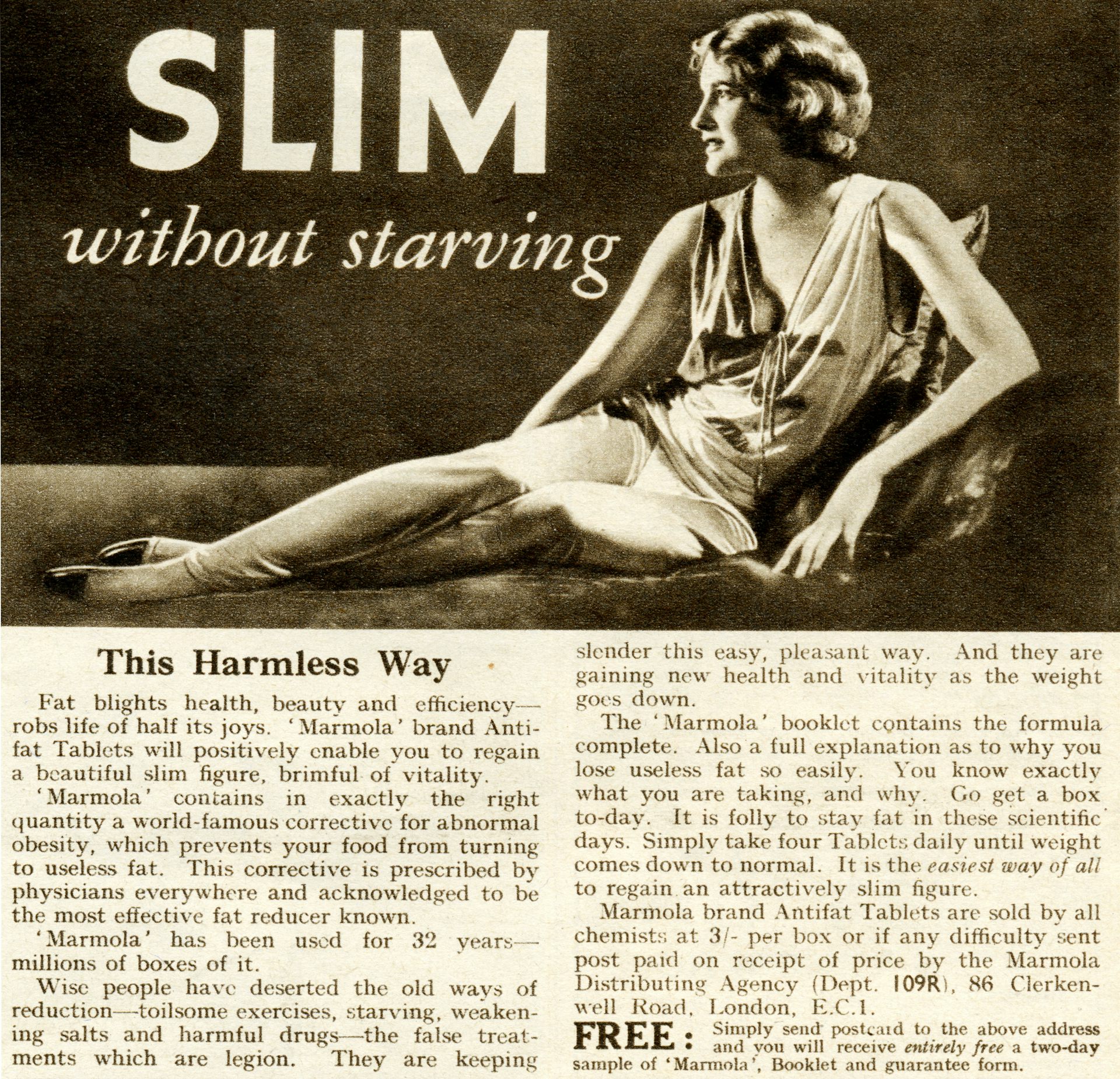 An ad for Marmola tablets.
