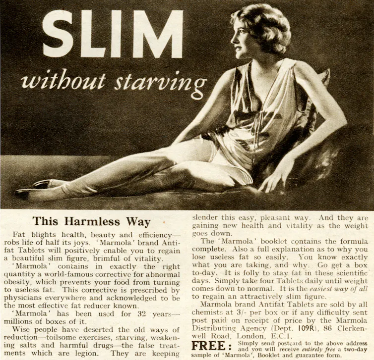 An ad for Marmola tablets.