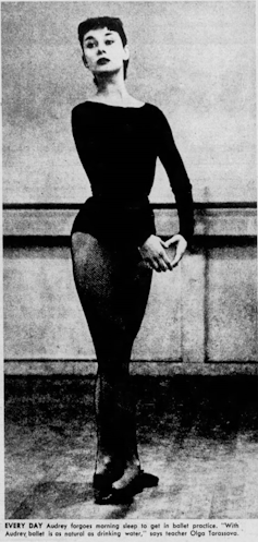 Audrey Hepburn in a black leotard